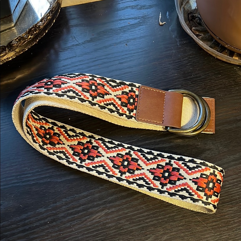 Bohemian Woven Belt with Brown Leather Accents
